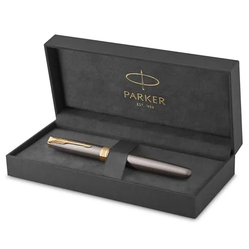 PARKER Sonnet Tintenroller | graue Lackierung mit goldenen Zierteilen | feine Edelstahlspitze | Nachfüllpackung schwarze Tinte | Geschenkbox | perfekte Geschenke zum Schulabschluss