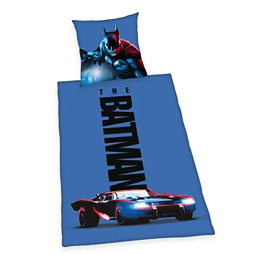 Herding Bettwäsche-Set Batman, Kopfkissenbezug 80 x 80 cm, Bettbezug 135 x 200 cm, Mit Knopfleiste, Baumwolle