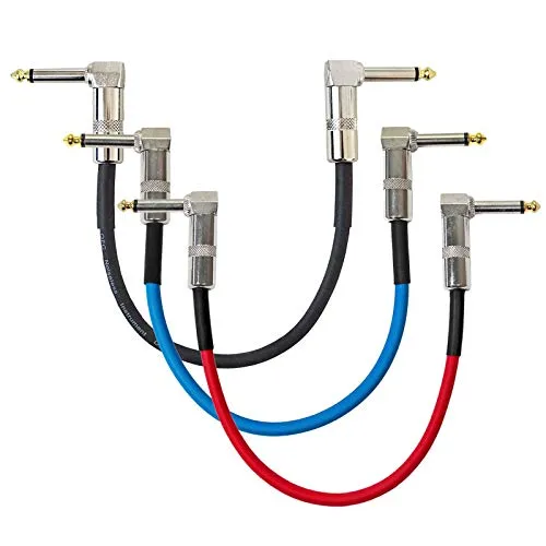 keepdrum 3x GC028 Patchkabel Klinke Winkelstecker 60cm - HiFi-Kabel für Gitarren-Effektpedale, mit 2x Winkelstecker und Abknickschutz für langlebige Verbindungen – 3er Set mit vergoldeten Kontakten für besten Klang.