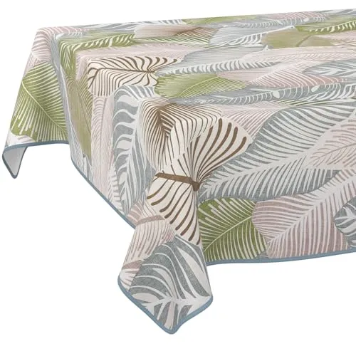 ANRO Wachstuchtischdecke Wachstischdecke Wachstuch Tischdecke abwaschbar Gartentischdecke Wasserabweisend 140x140cm mit Saum (Eingefasst) Floral Blätter Laube Grün