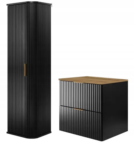 Waschbeckenschrank Set 60 cm | Schwarz Matt & Craft Eiche