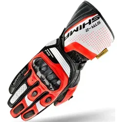 SHIMA STR-2 Motorrad Handschuhe L, schwarz-weiss-rot - Robuste Motorradhandschuhe aus perforiertem Leder mit elastischen Einsätzen für optimalen Komfort und Bewegungsfreiheit. Ideal für anspruchsvolle Fahrten.