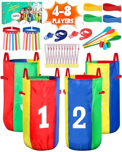 Eocolz Outdoor-Karnevals-Spiele: Kartoffelsackbeutel, Eierlöffel-Rennen, 3-beiniges Rennband, Fangschwanz-Spiele, Geburtstags- und Feldtag, Familientag, Hof, Rasen, Ostern