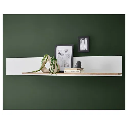 Lomadox Wandregal HUNTER-61, Wandregal Regal weiß matt mit Eiche 150x22x20,6 cm