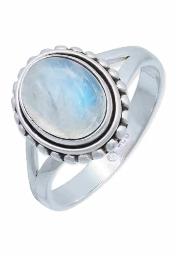 mantraroma Ring Silber Damen Regenbogen Mondstein Edelstein weiß schlicht groß modern