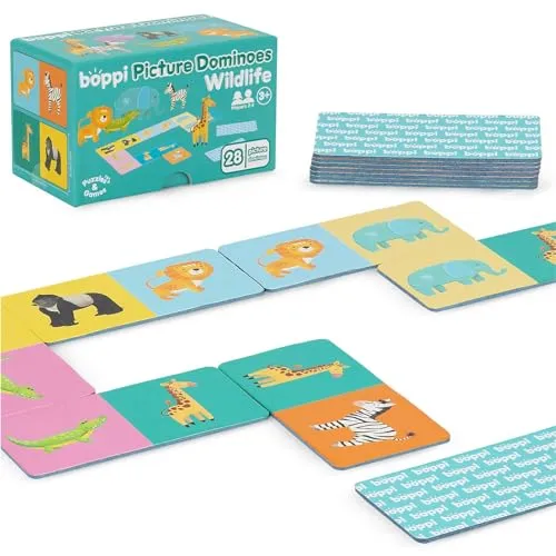 boppi Domino-Set, Bilderspiel für Kleinkinder – Buntes Domino Spiel ​​mit Wildtier Motiven, Pädagogisches Spielzeug Domino für Kinder – Spiele für Kinder ab 3 Jahren