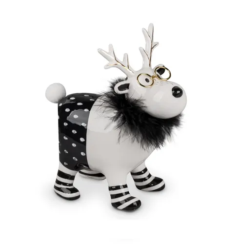 Formano Hirsch stehend schwarz-weiss Trendy 19 cm hoch Steingut Weihnachten