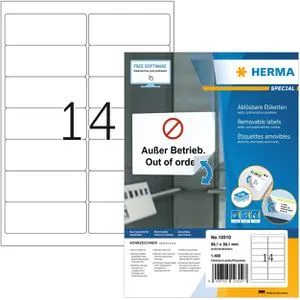 Herma Movables 10310 Etiketten weiß 99.1 x 38.1mm - 1400 Stück - Vielzweck-Etiketten, selbstklebend und repositionierbar, ideal für DIN lang Kuverts. Rückstandslos abziehbar und mit matter Oberfläche für zuverlässige Haftung.