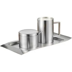 Esmeyer Milch-Zucker-Set Wave, Edelstahl, silber - Kaffeegeschirr Set aus Milchkännchen und Zuckerdose mit Deckel, spülmaschinengeeignet und pflegeleicht, inklusive eleganten Tablett für stilvolles Servieren.