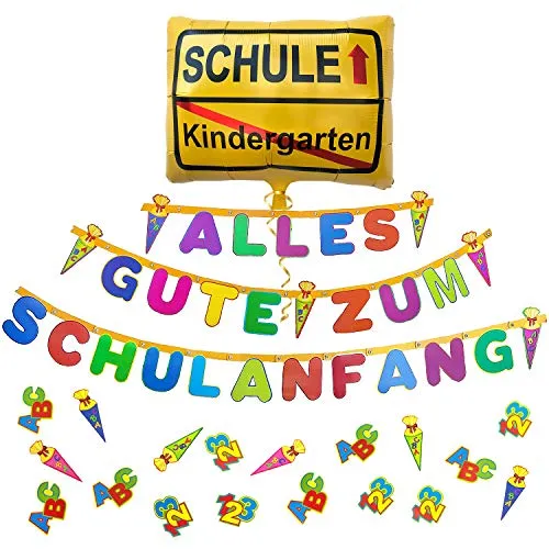 Oblique Unique® Schuleinführung Schulanfang Einschulung Deko Set - Alles Gute zum Schulanfang Girlande + Kindergarten/Schule Luftballon + Konfetti