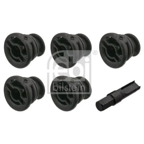 febi bilstein 81369 Ölablassschraubensatz mit Spezial-Bit - Ölablasser für VW-Fahrzeuge, hochwertiges Ersatzteil 'Made in Germany', leichtes Kunststoffmaterial für einfache Handhabung.