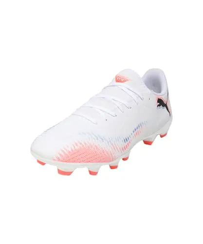 PUMA Unisex Future 8 Play FG/AG Fussballschuh - Weiß, Schwarz, Leuchtendes Rot, 46 EU - Fußballschuhe mit leichtem Mesh-Obermaterial und dehnbarem Strickkragen für optimalen Halt. Innovatives Stollendesign für schnelle Drehungen auf festen Böden und Kunstrasen.