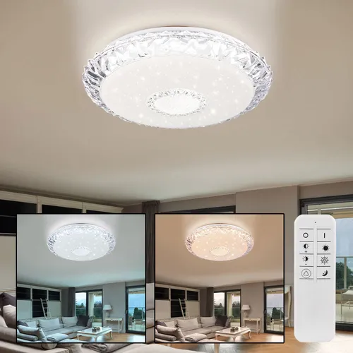 Smart Deckenlampe dimmbar mit Fernbedienung - 50cm Sternenhimmel LED Lampe - Lampen mit Sprachsteuerung, dimmbar und regulierbare Lichtfarbe von 3000K bis 6500K. Ideal für stimmungsvolle Beleuchtung in jedem Raum.