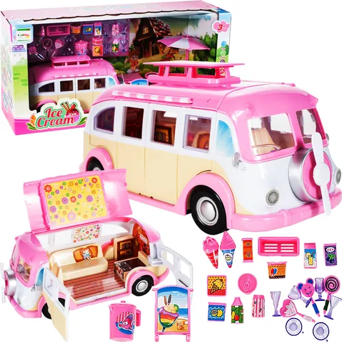 MalPlay Abenteuer-Camper mit Zubehör Camping Wohnwagen für Puppen | Food Truck Fahrzeug Spielset | tolles Geschenk für Kinder ab 3 Jahren