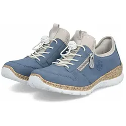RIEKER Slip-On Sneaker für Damen in Jeansblau-Creme, Gr. 39 - Bequemer RIEKER Slip-On Sneaker aus Lederimitat mit leicht gepolsterter Sohle. Ideal für entspannte Freizeitaktivitäten, stylish und praktisch ohne Verschluss.