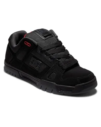 DC Shoes Herren Stag-Leather Sneaker - Schwarz/Grau/Rot, 41 EU - Herren-Skateboardschuhe mit atmungsaktivem Mesh-Schaft und robustem Leder-Obermaterial für optimalen Komfort und Stil beim Skaten.