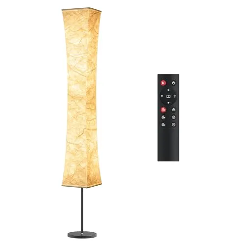 Tomons Dimmbare RGB LED Stehlampe mit Fernbedienung & Musiksynchronisation, Leselampe mit Weißem Stoffschatten für Wohnzimmer und Schlafzimmer