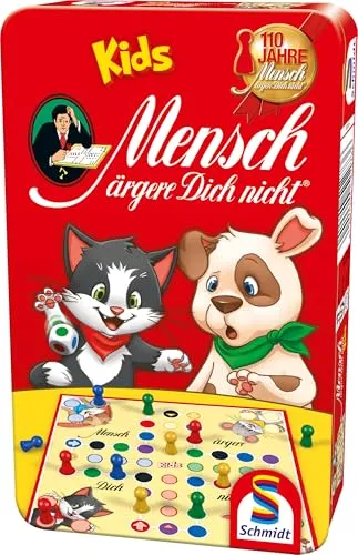 Schmidt Sp SSP51273 Mensch ärgere Dich Nicht Kids - Buntes Metalldosen-Spiel für 2-4 Spieler, ideal für Kinder ab 4 Jahren!