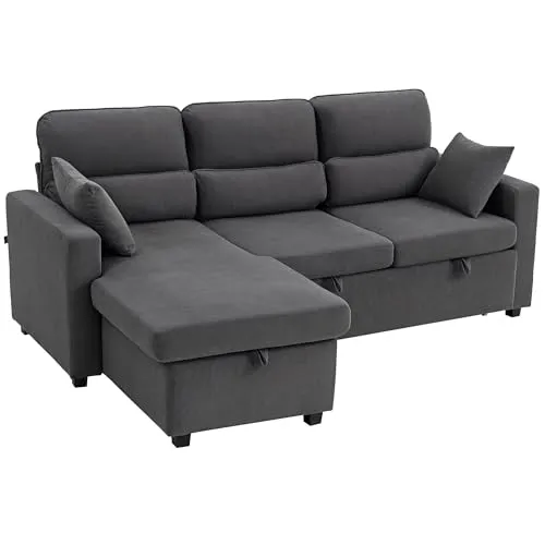 HOMCOM Ecksofa mit Schlaffunktion L-Form - Sofas & Couches – Vielseitige Eckcouch mit umwandelbarer Schlaffunktion und Stauraum, perfekt für kleine Räume und hohen Schlafkomfort.