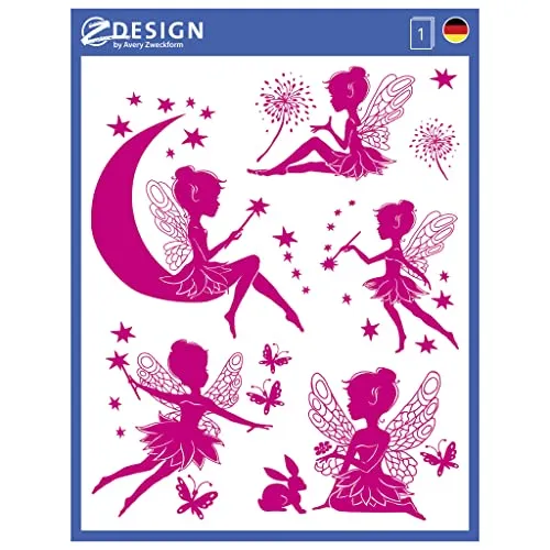 AVERY Zweckform 54996 Fensterbilder Feen 8 Stück (bunte selbstklebende Fensteraufkleber für Kinder, Mädchen, glänzend, wasserfest, ablösbare Fensterfolie, Fenstersticker und Deko für Fenster, Spiegel)