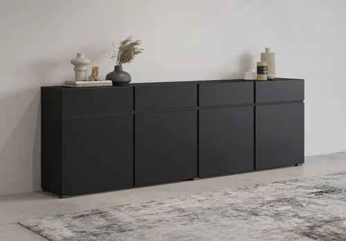 OTTO home Sideboard Cross,Breite 225 cm, moderne grifflose Kommode,4 Türen/4 Schubkästen, Schubladenschrank mit viel Stauraum, Einlegeböden verstellbar