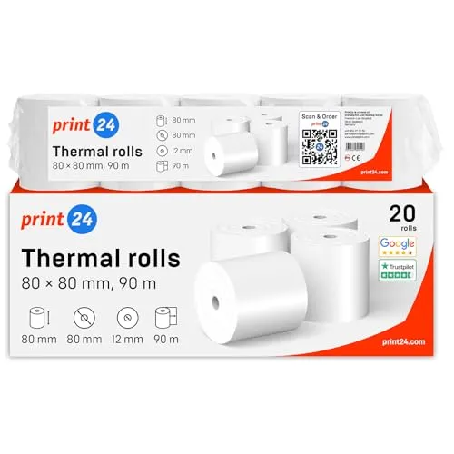 print24 Endlospapier Thermorollen 80x80mm, 90m für Kassensysteme
