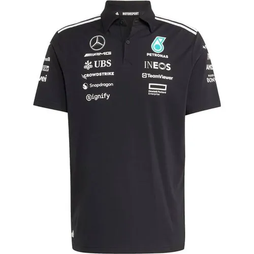 Adidas Herren Mercedes - AMG Petronas Formula ONE Team Polo Black Men - Trainingsbekleidung mit regulärem Schnitt, recyceltem Polyester und seitlichen Schlitzen für optimalen Komfort und Bewegungsfreiheit.
