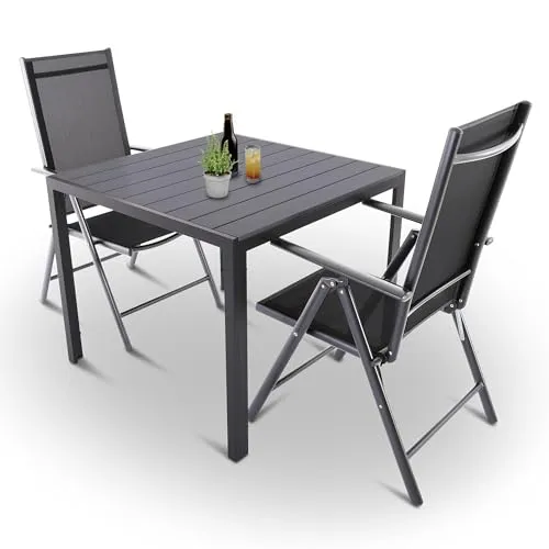 Raburg Gartenmöbel-Set, Moderne Sitzgruppe mit klappbaren Hochlehnern - Esssets für die Terrasse mit wetterfestem Aluminium, 7-fach verstellbaren Rückenlehnen und platzsparendem Klappmechanismus für maximalen Komfort und einfache Handhabung.
