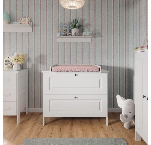 Vitalispa Wickelkommode Ajaton Weiß 108 x 98 cm - Wickeltisch mit optimalem Design und einfacher Bedienung, ausgestattet mit zwei praktischen Schubladen für schnelles Wickeln Ihres Babys.