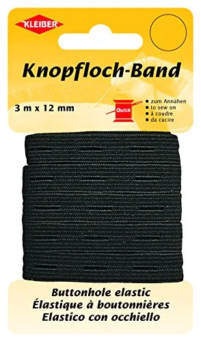 Kleiber 71092 Knopfloch-Band/Elastik Knopflochband, 58% Polyester; 42% Latex, Schwarz, 300 x 1,2 x 0,05 cm