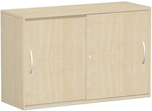 Geramöbel Schiebetürenschrank Flex, abschließbar aus Holz - Einbaumöbel mit 2 höhenverstellbaren Fachböden, ideal für Büros. Der Schrank ist abschließbar und bietet sicheren Stauraum für Ihre Unterlagen.