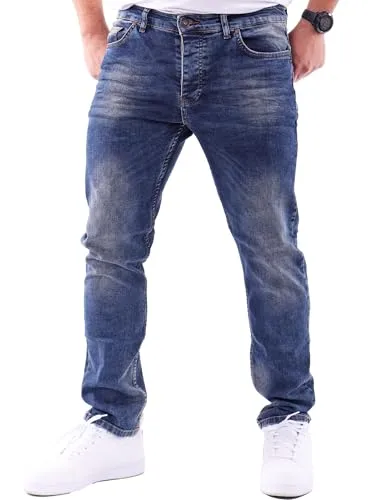 Reslad Herren Slim Fit Stretch-Denim Jeans RS-2063 Blau W30/L30 - Jeans, Slim Fit mit exklusiver Waschung und elastischem Bund für optimalen Tragekomfort im Vintage Look.