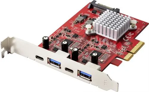 Renkforce RF 4 Port USB 3.2 Gen 2-Controllerkarte - Adapter mit 4 Anschlüssen (2x USB-C, 2x USB-A) für blitzschnelle Datenübertragungen bis zu 10 Gbps – ideal zur Beschleunigung von Datensicherungen und -übertragungen.