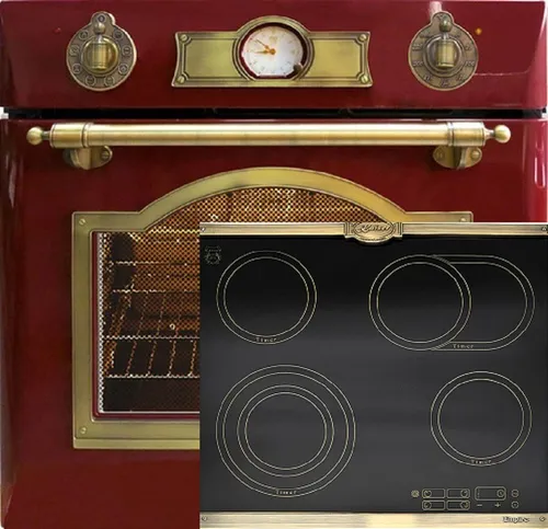 Kaiser Küchengeräte Backofen-Set Herd Set Autark Elektro Backofen, Selbstreinigung, Drehspieß, 8 Funktionen mit Glaskeramik Kochfeld 60 cm Einbau Herd 4 QuickHeat-Kochzonen Hi-Light EH 6355 RotEm+KCT 6185 Em, mit 1-fach-Teleskopauszug