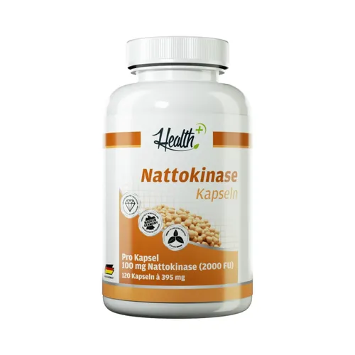 Health+ Nattokinase 120 Kapseln - Nahrungsergänzungsmittel mit rein pflanzlicher Nattokinase, unterstützt die Herzgesundheit und fördert die Durchblutung.
