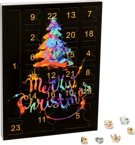 VALIOSA Merry Christmas Mode-Schmuck Adventskalender - 1 Kette, 3 Armbänder, 20 Charms, ideales Geschenk für Mädchen und Frauen, weihnachtliche Überraschungen jeden Tag