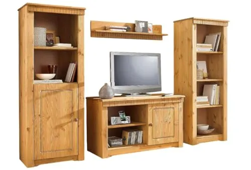 clever-moebel Wohnwand 4tlg Landhausstil TV Regal Schrank aus Kiefernholz gelaugt geölt