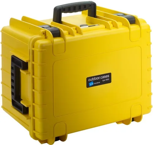 B&W Hartschalenkoffer Typ 5500, gelb - Kamerataschen mit herausnehmbarem Würfelschaum für optimalen Schutz, wasserdicht nach IP67 und extrem robust - ideal für Outdoor-Abenteuer und Flugreisen.
