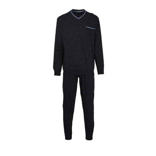 Götzburg Herren Nachtwäsche Zweiteiliger Schlafanzug - Bequemer Herren Pyjama aus 100% Baumwolle, ideal für entspannte Nächte. Legere Passform mit V-Ausschnitt und Bündchen für optimalen Tragekomfort.