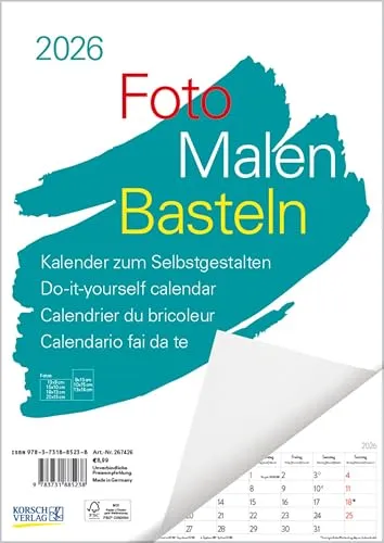 Foto-Malen-Basteln A4 weiß Notice 2026: Fotokalender zum Selbstgestalten. Do-it-yourself Kalender mit festem Fotokarton und Platz für Geburtstage/Notizen.