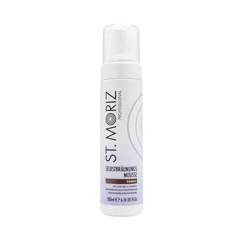 ST. MORIZ Professional Instant Tanning Mousse in Dark – schnell trocknendes Selbstbräunungsmousse mit Applikatorfarbe – mit Aloe Vera und Vitamin E – Dermatologisch getestet, ohne Tierversuche – 200ml