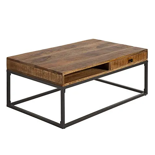 riess-ambiente Couchtisch IRON CRAFT 100cm - Couchtisch aus massiven Mango-Holz und Metall, mit 2 praktischen Schubladen für zusätzlichen Stauraum und im trendigen Industrial-Design.