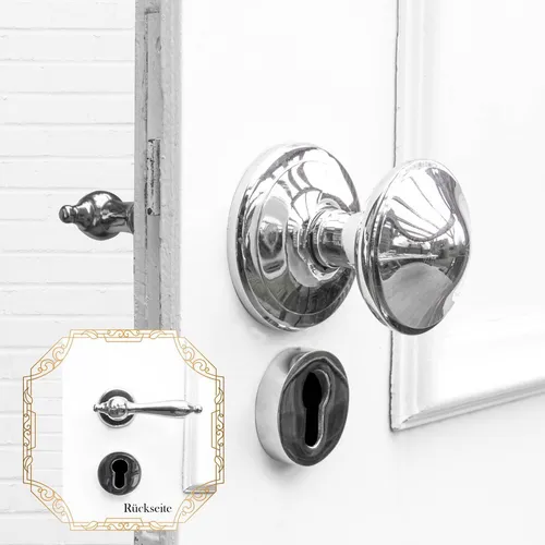 Türbeschlag mit Türklinke & Knauf für Haustüren | PZ | Nickel glanz - Elegantes Türbeschlag-Set aus massivem Messing mit verchromtem Knauf. Ideal für moderne und historische Haustüren, vereint Funktionalität und Stil. Inklusive Sicherheits-Rosette für zusätzlichen Schutz.