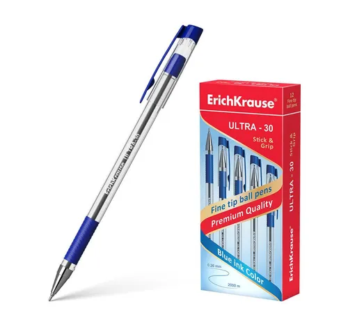 Erich Krause Kugelschreiber, Kugelschreiber Ultra-30 0,26mm mit Gummigriff 12er Pack Blau