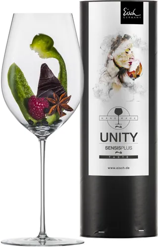 Eisch Unity Sensis Plus Rotweinglas in Geschenkröhre - Elegantes Rotweinglas mit innovativer Sensis Plus Technologie für ein optimales Aroma, perfekt als Geschenk in stilvoller Geschenkröhre.