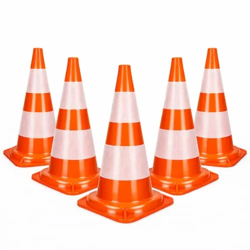 Easy Act Verkehrskegel – 5 reflektierende Verkehrshütchen, 47 cm hoch, faltbare Warnkegel in Orange