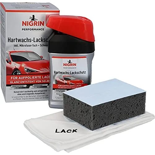 NIGRIN Hartwachs Auto, Hochglanzwachs, witterungs- und shampoobeständige Langzeit-Versiegelung, auf Basis von natürlichen und synthetischen Wachsen, 300 ml