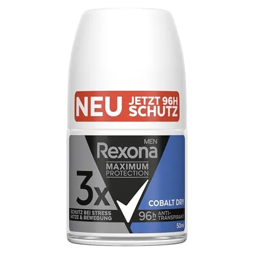 Produktbild Rexona Men Maximum Protection Deo Roll-On Cobalt Dry Anti Transpirant mit 3x Schutz bei Stress, Hitze & Bewegung 96 Stunden extremer Schutz 6 x 50 ml