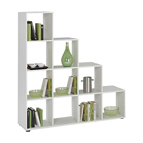 Raumteiler Mega 2 Bücherregal in Weiß - Modernes Regal mit 10 Fächern für stilvolle Aufbewahrung, ideal für Wohnzimmer, Esszimmer oder Kinderzimmer. Maße: 138,5 x 143,5 x 33 cm.