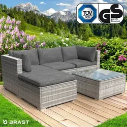 Polyrattan Garten Lounge Set ROYAL grau - Gartenmöbel mit TÜV-zertifizierter Sicherheit und robustem Aluminiumgestell. Genießen Sie höchsten Komfort mit extra dicken Kissen und pflegeleichtem Rattan für Ihre Wohlfühloase im Freien.